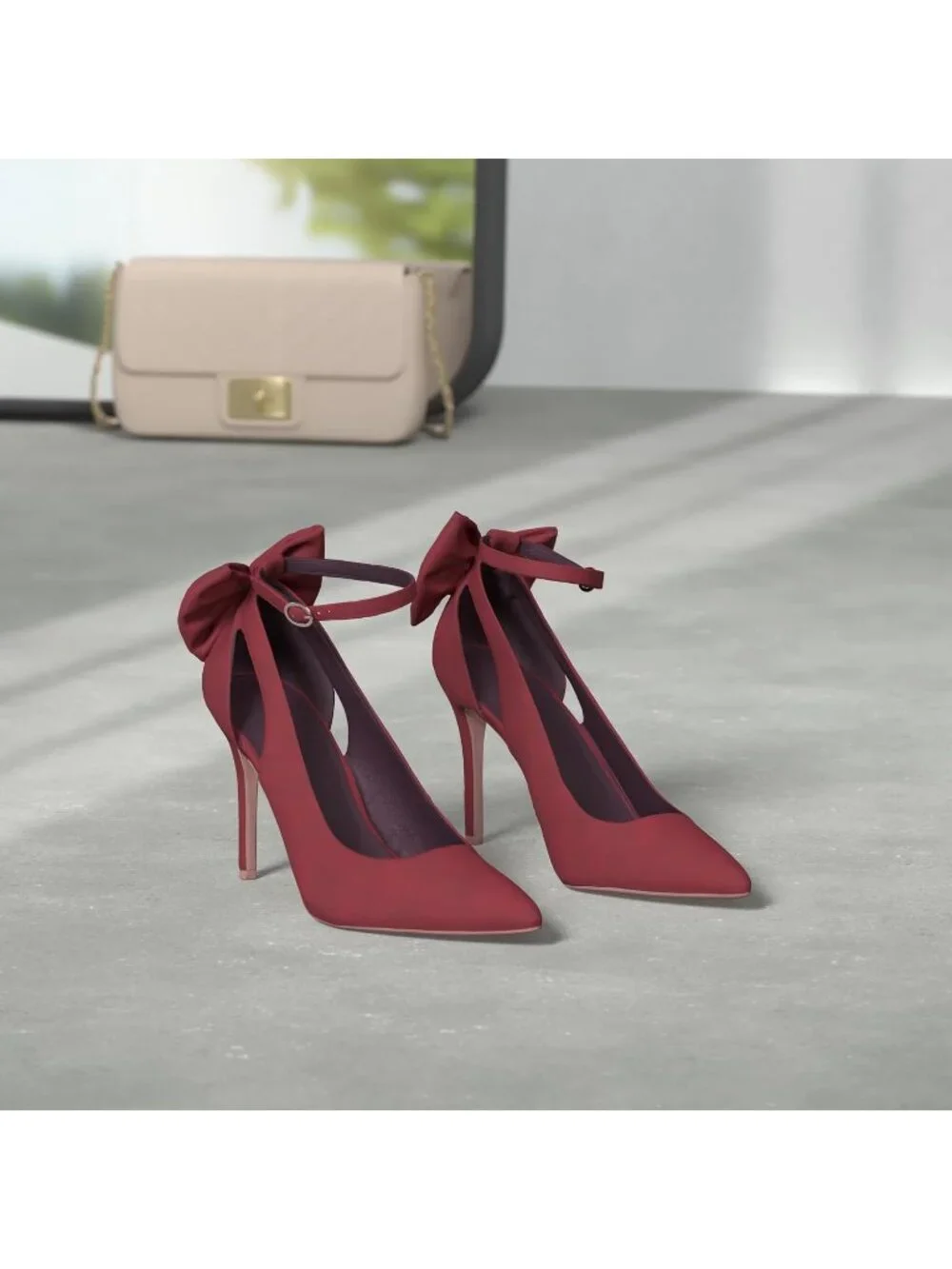 Women's Wine Red Pointed Toe High Heels Ankle Strap Sexy Bowtie Back Sandals